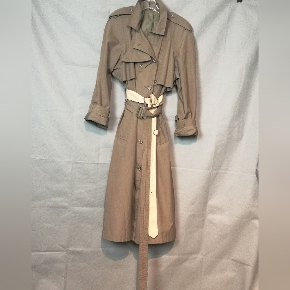 Neo-Vintage 80s KHAKI green Pleated Oversized Cotton Utilitarian Trench Coat